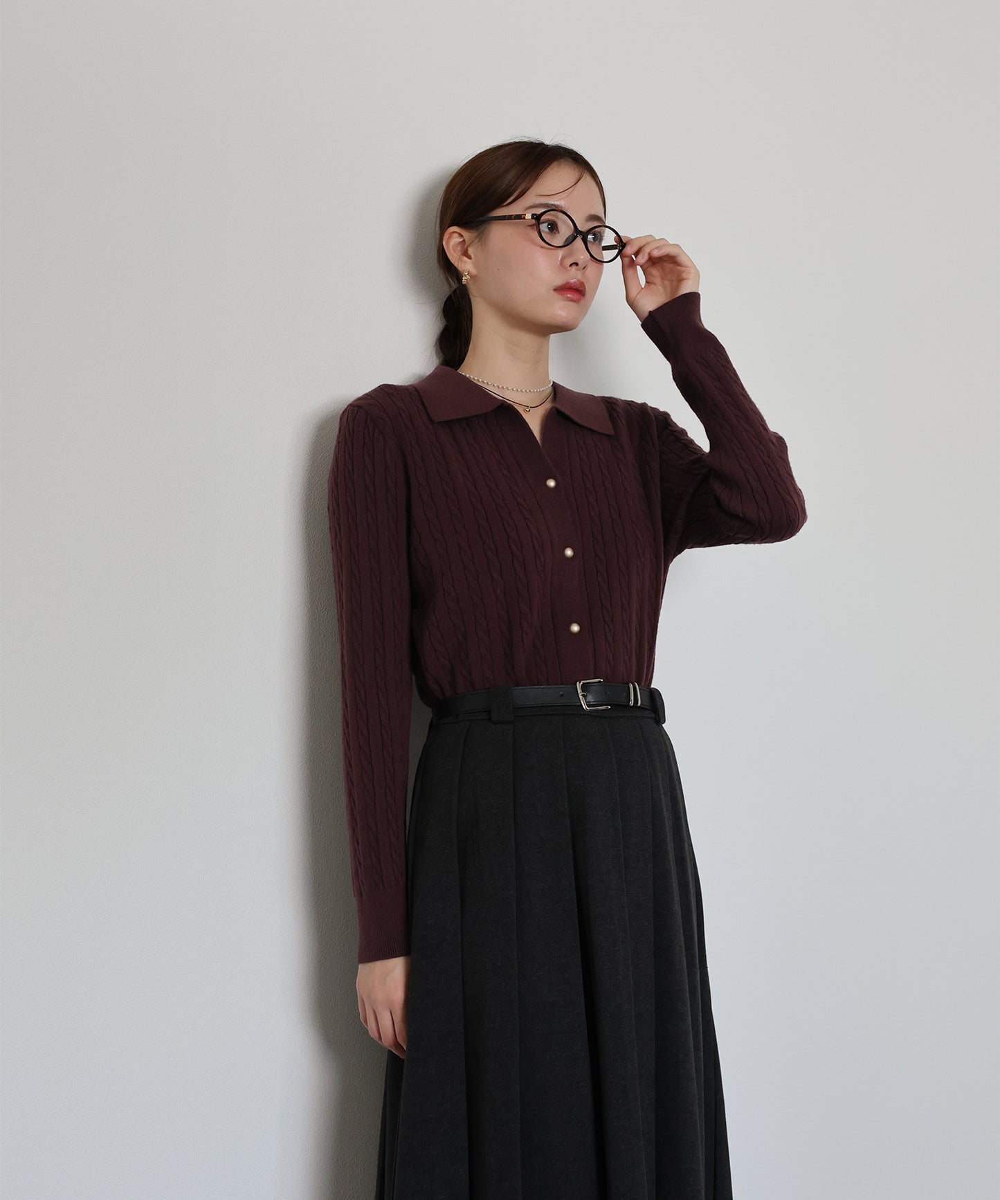 ゴールドボタンケーブルニットカーディガン[ J by blue ]