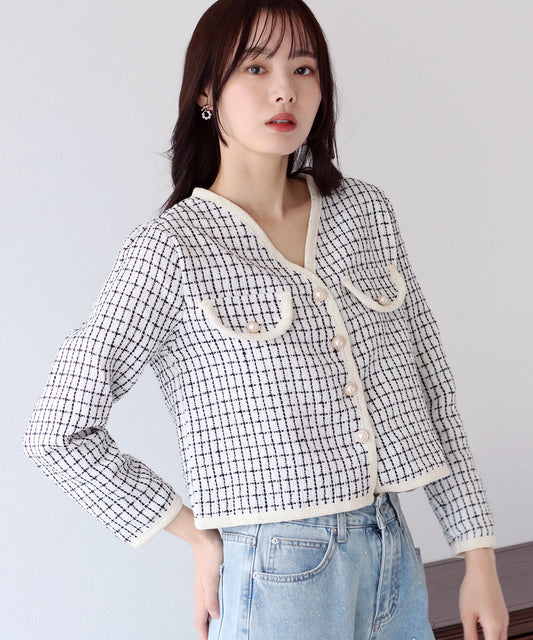 【SALE】パールボタンツイード風ジャケット