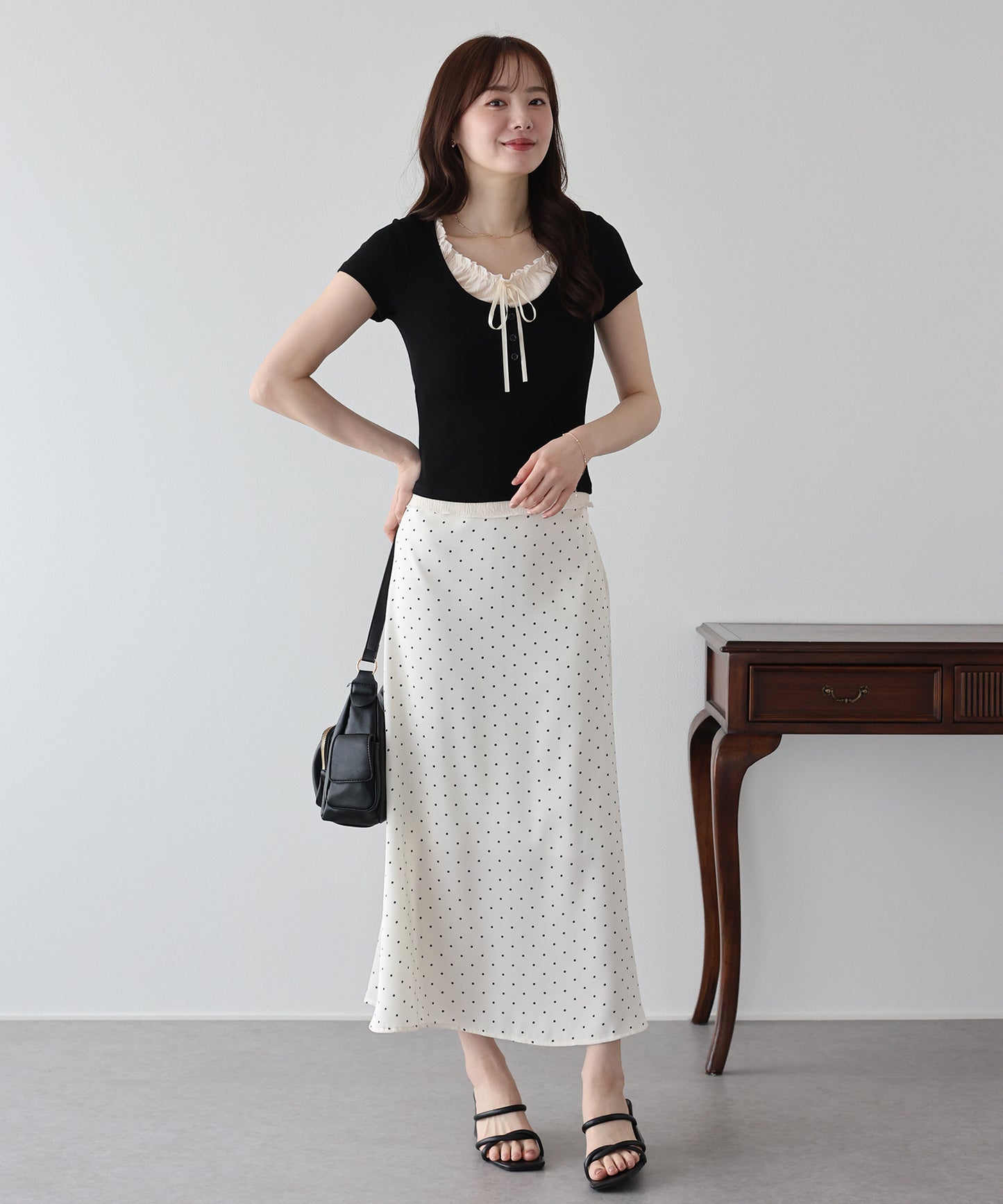 【早割5％OFF】ギャザーリボンレイヤードTシャツ【メール便】