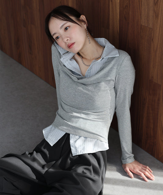 シャツレイヤードドレープトップス【ネコポス】