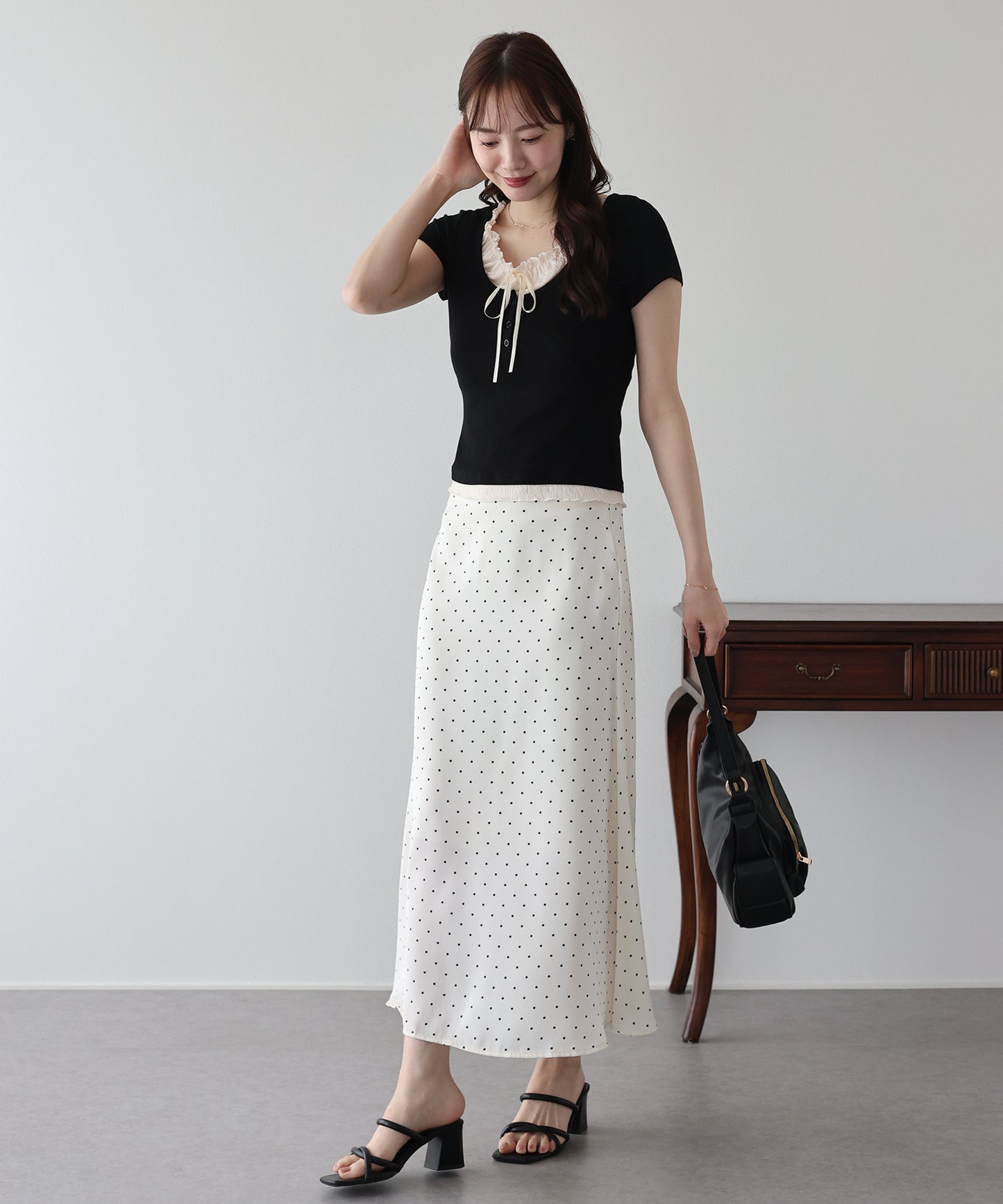 【早割5％OFF】ギャザーリボンレイヤードTシャツ【メール便】