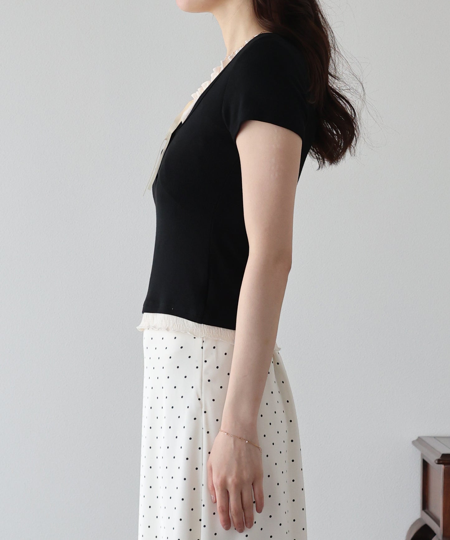 【早割5％OFF】ギャザーリボンレイヤードTシャツ【メール便】