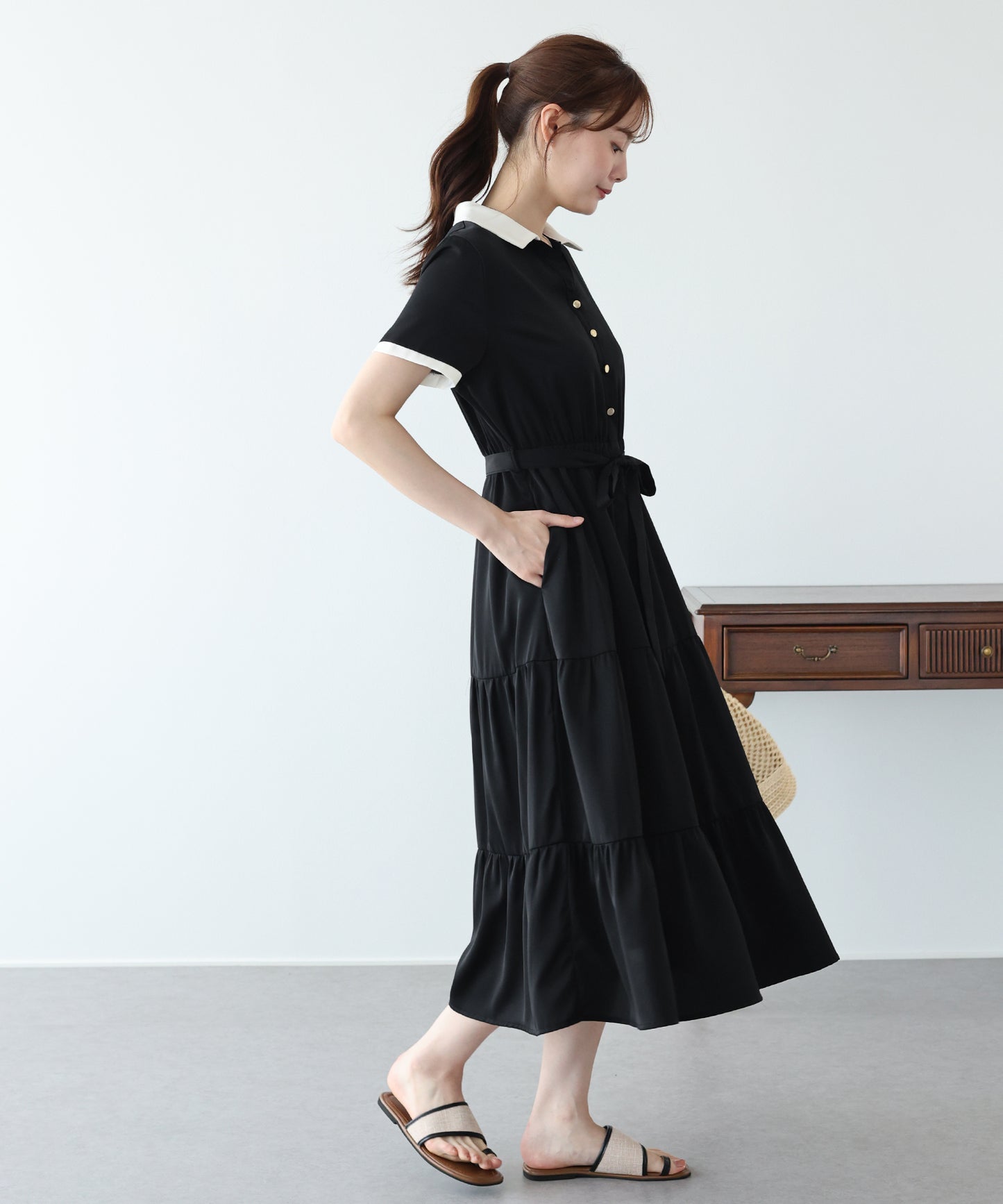 バイカラースキッパーティアードワンピース