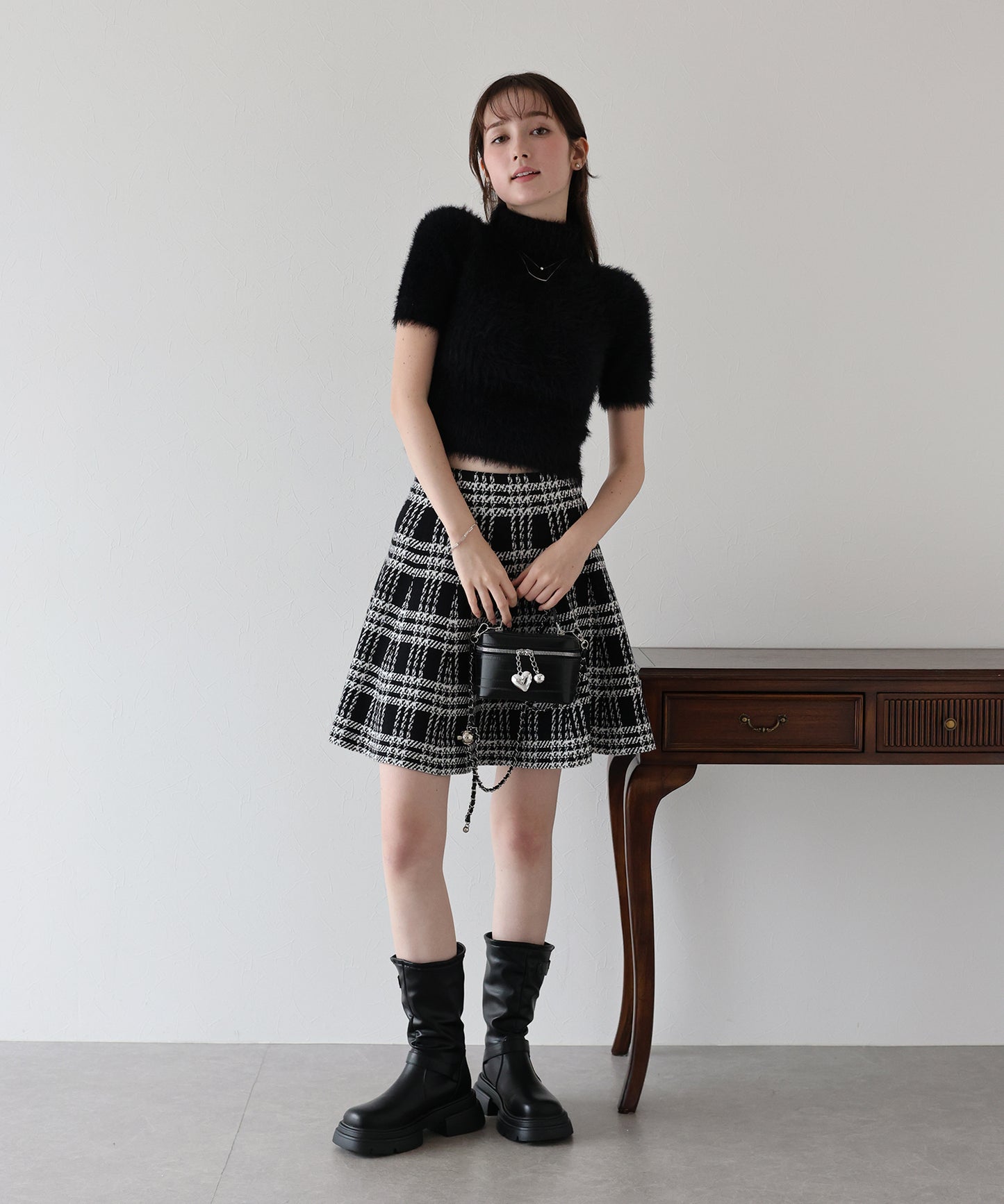 【TIME SALE】チェックニットミニマーメイドスカート