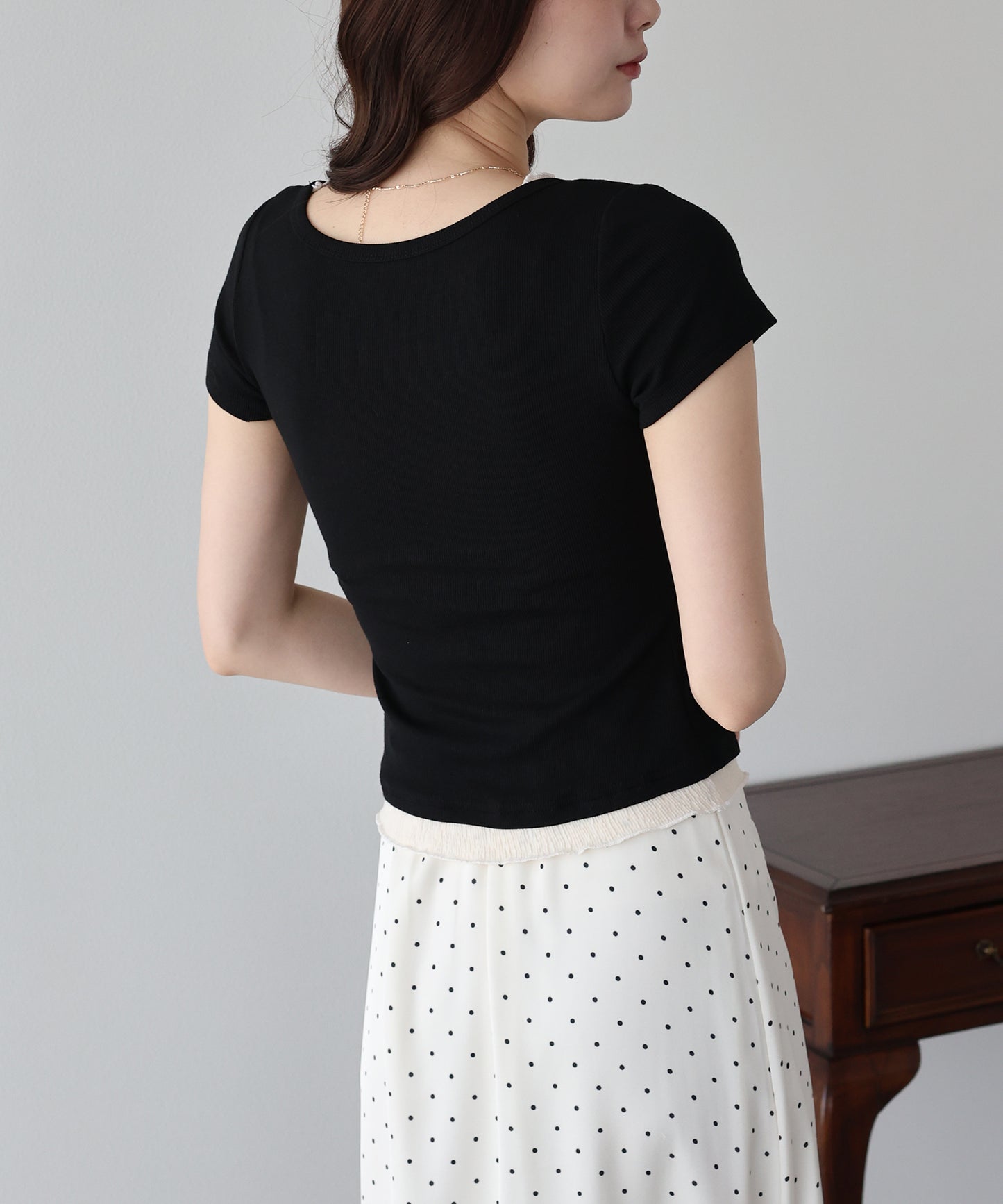 【早割5％OFF】ギャザーリボンレイヤードTシャツ【メール便】