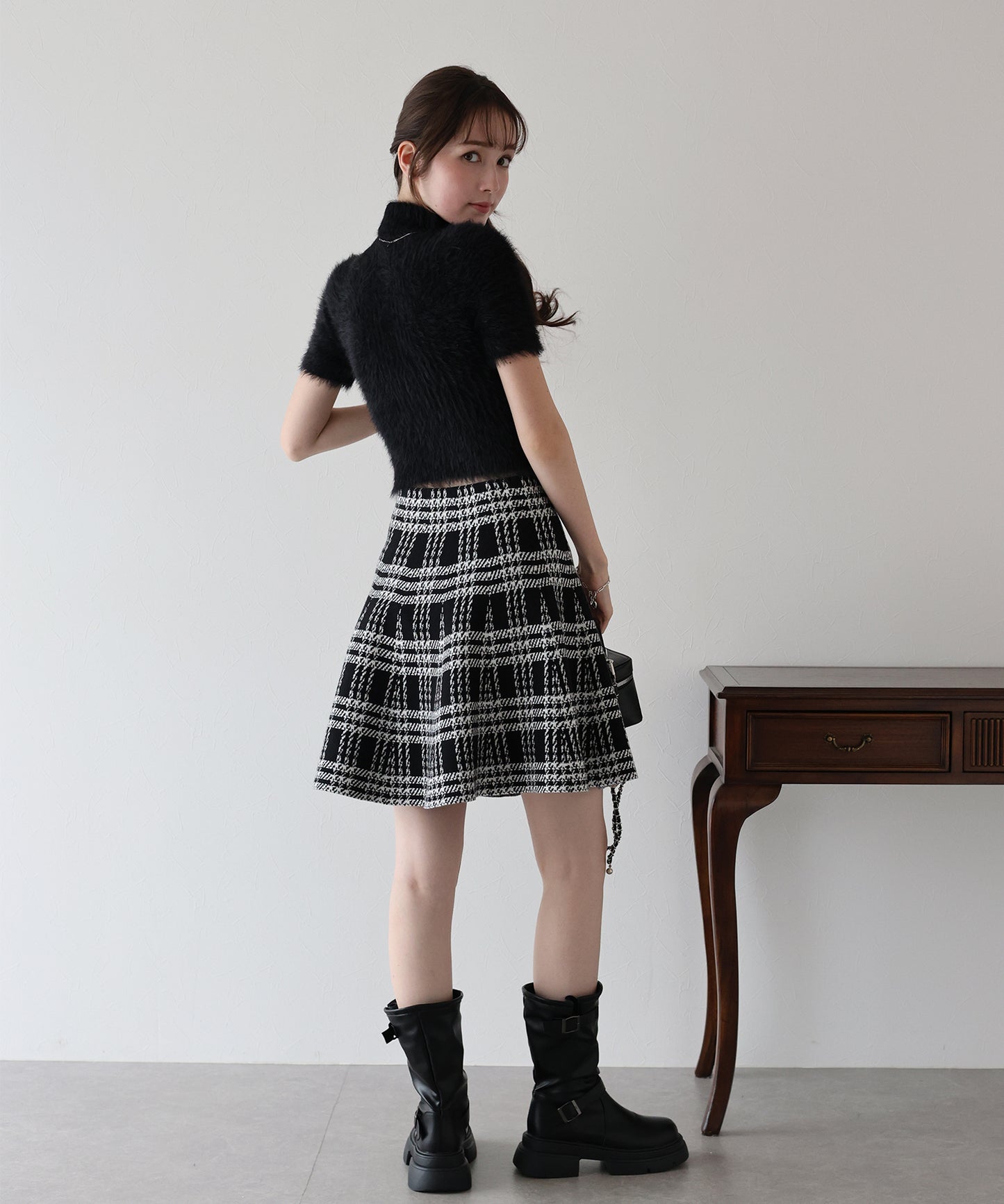 【TIME SALE】チェックニットミニマーメイドスカート