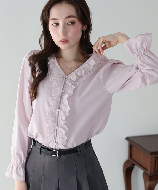 フラワーレースフリルブラウス