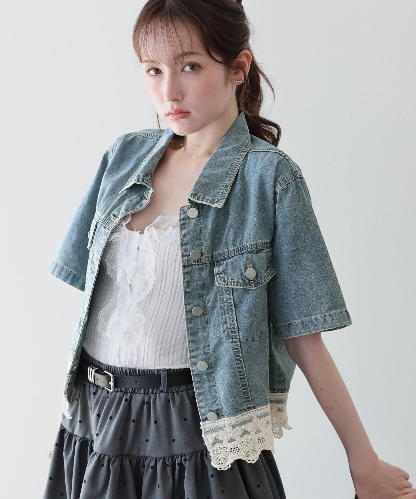 【早割5％OFF】ヘムレースデニムジャケット