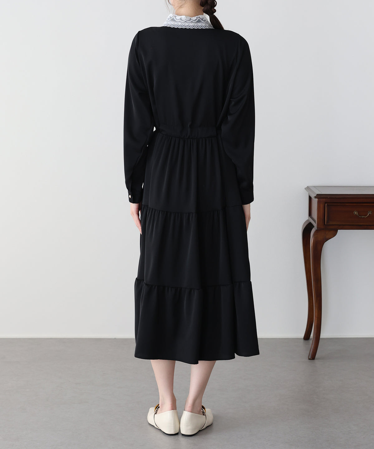 【早割5％OFF】《選べる着丈》レースカラーティアードワンピース