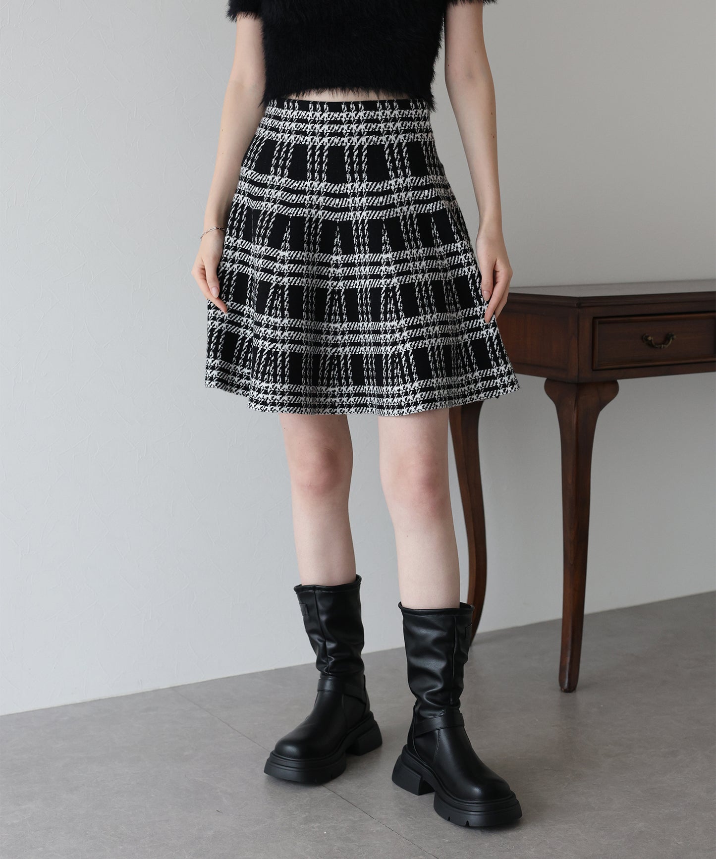 【TIME SALE】チェックニットミニマーメイドスカート
