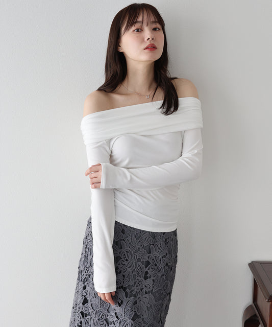 【早割5％OFF】ギャザーオフショルダーカットソー【ネコポス】