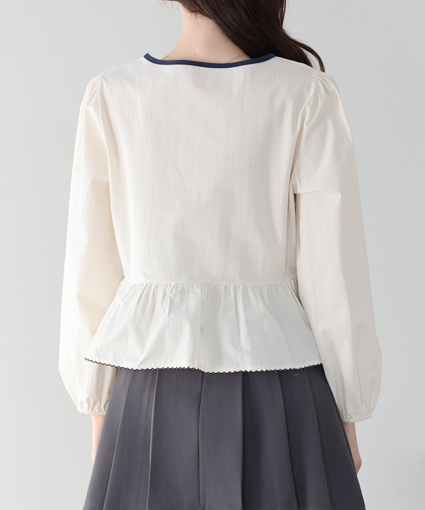 バイカラーリボンペプラムブラウス【ネコポス】