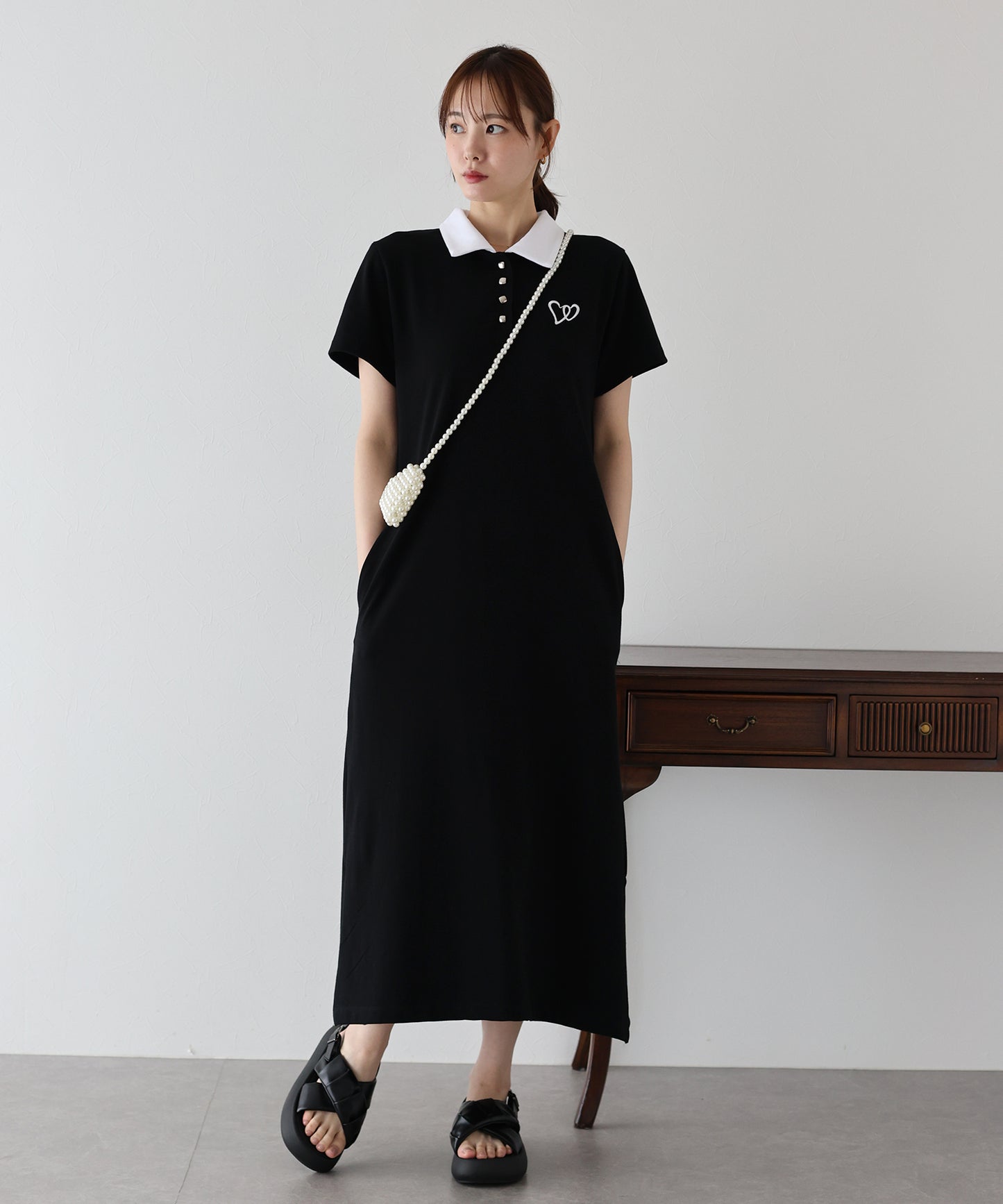 【TIME SALE】ハート刺繍ポロシャツワンピース