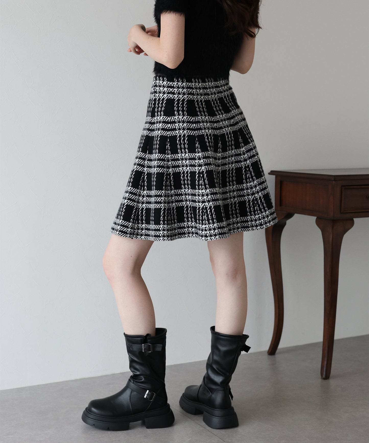 【TIME SALE】チェックニットミニマーメイドスカート