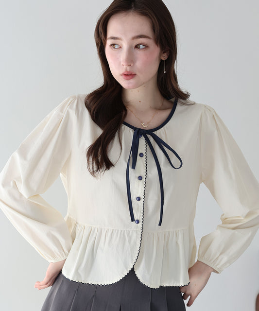 バイカラーリボンペプラムブラウス【ネコポス】