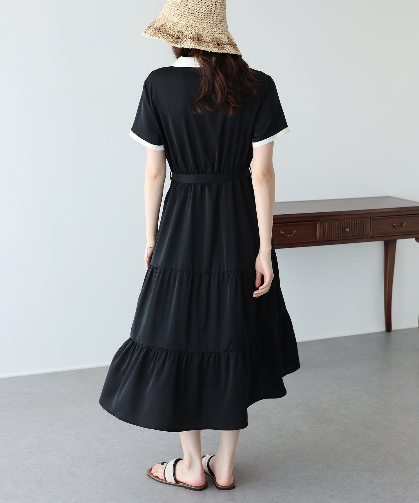 【早割5％OFF】バイカラースキッパーティアードワンピース