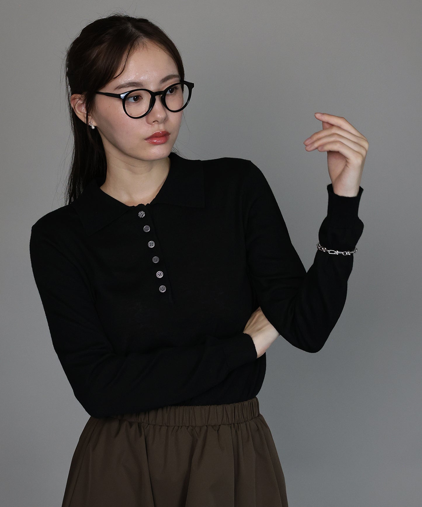 [J by blue]ウール混ポロ襟ニット