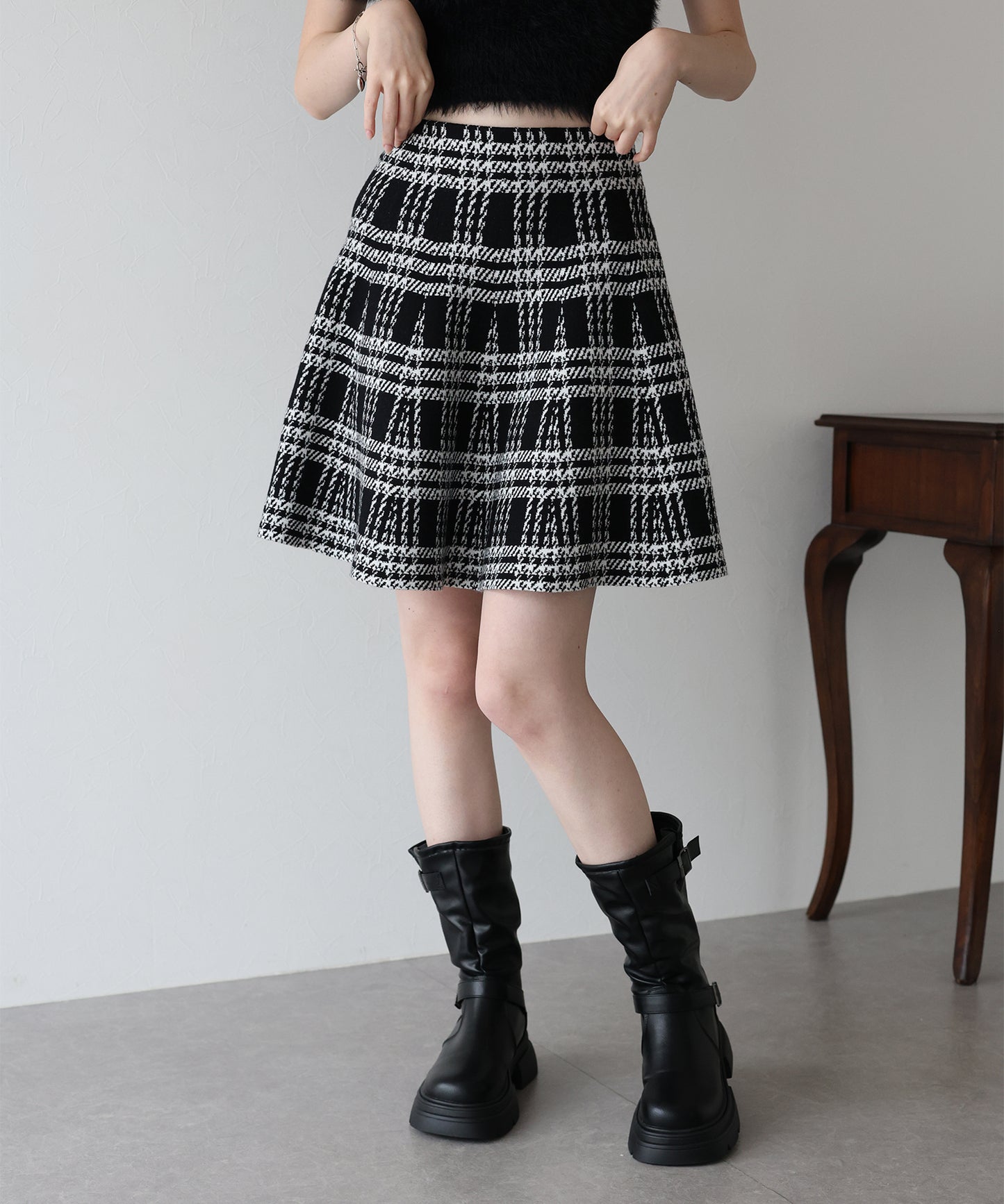 【TIME SALE】チェックニットミニマーメイドスカート
