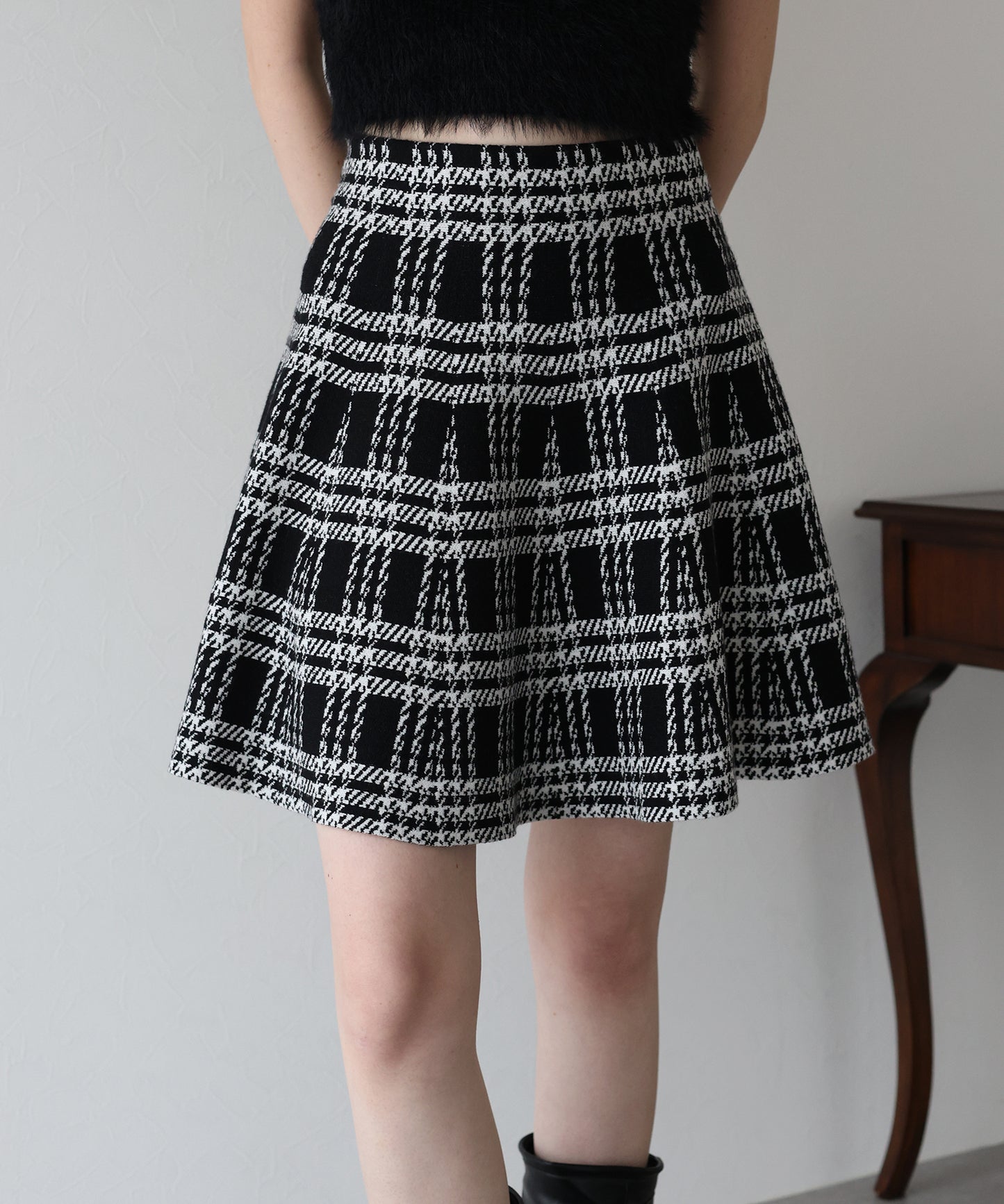 【TIME SALE】チェックニットミニマーメイドスカート