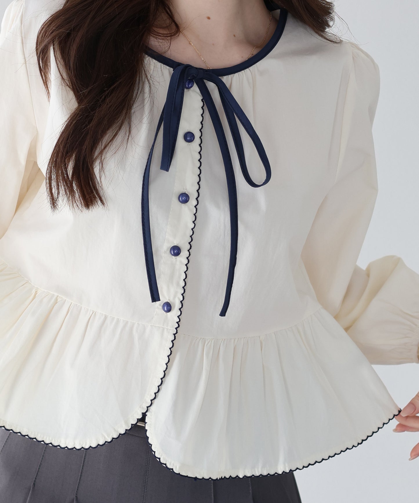 バイカラーリボンペプラムブラウス【ネコポス】