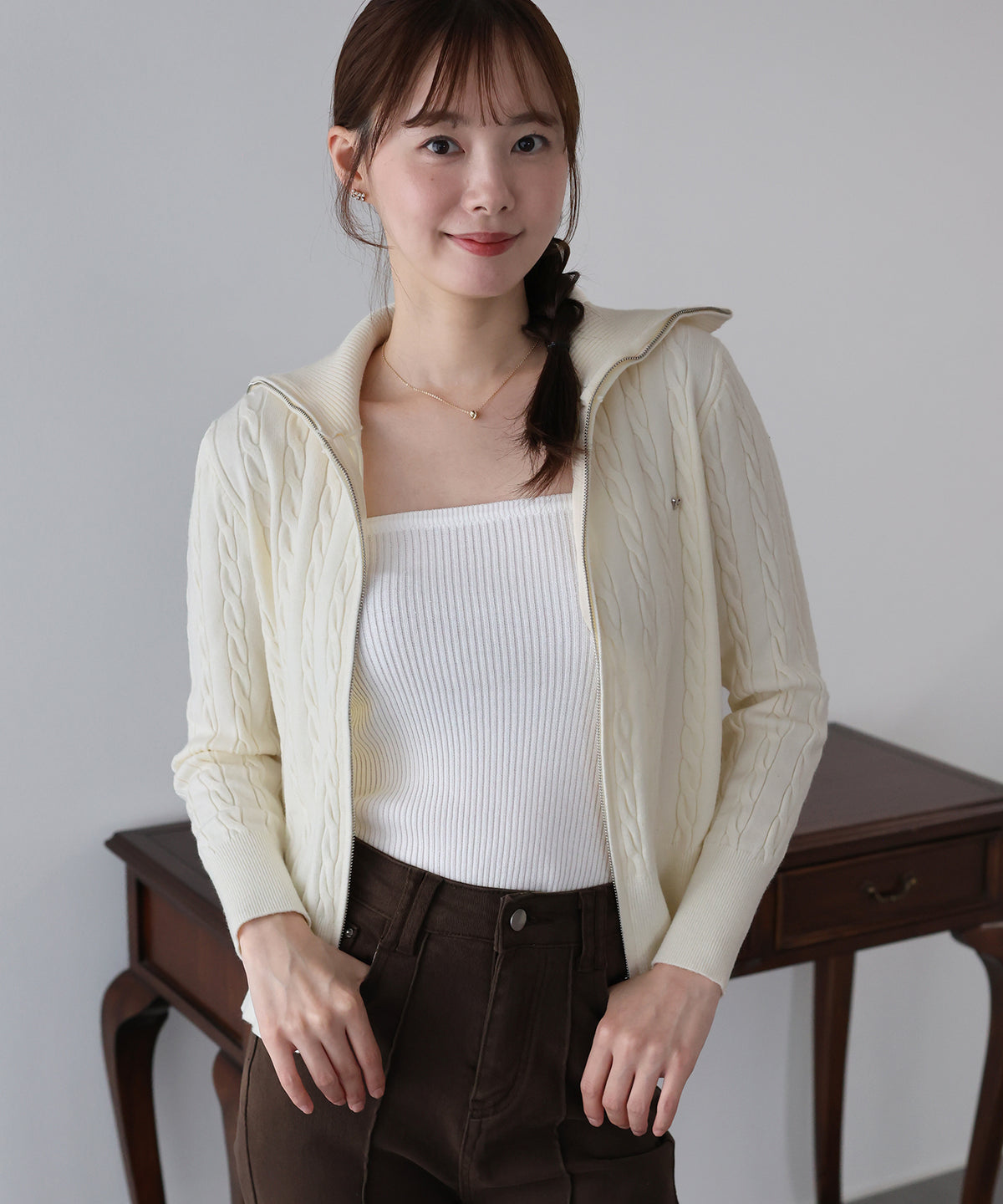 【早割5％OFF】ハートチャームダブルジップニット