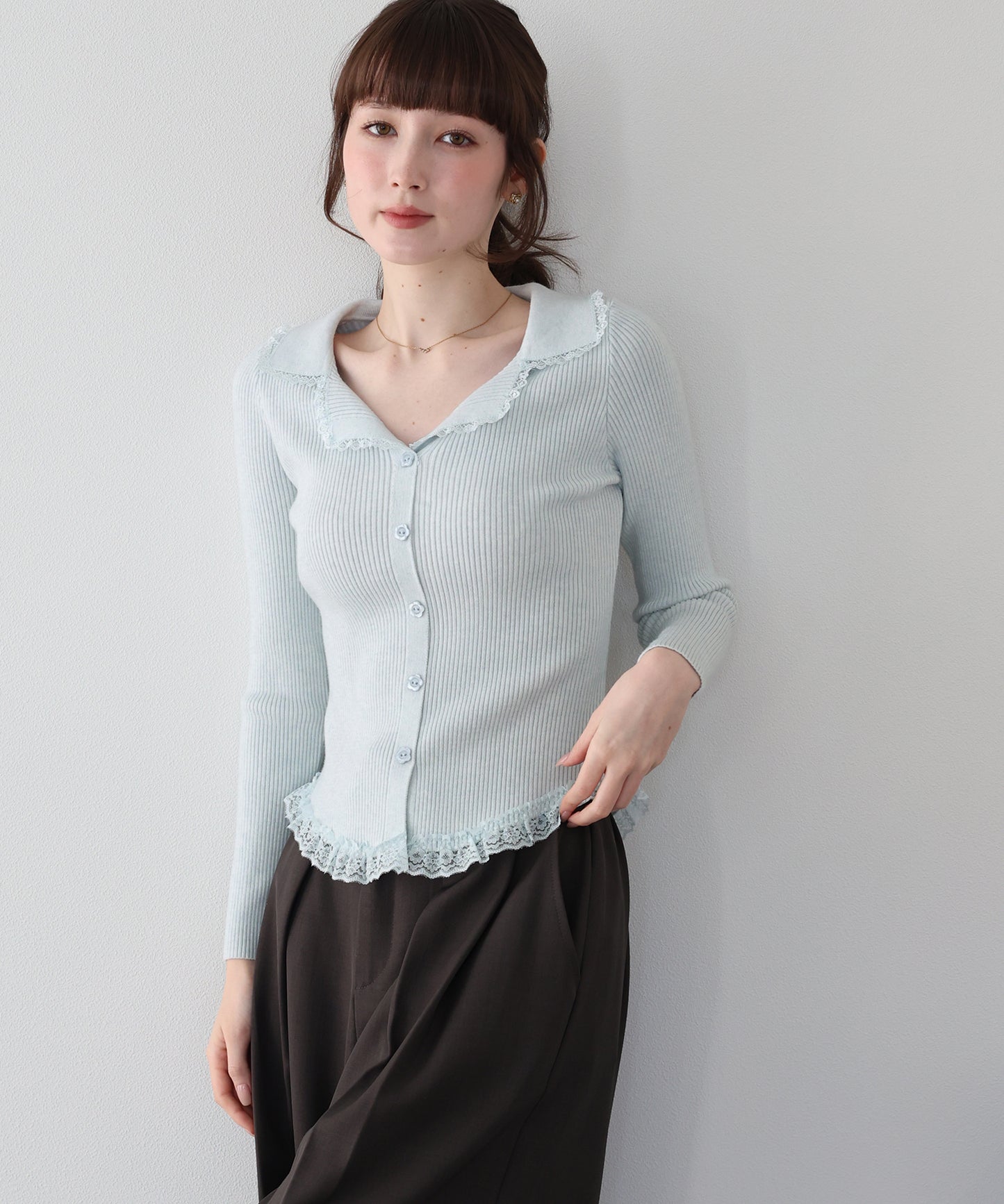 【早割5％OFF】レース襟ドッキングニット