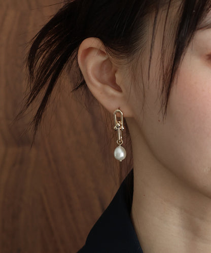 リンクチェーンパールピアス / ニッケルフリー【ネコポス】