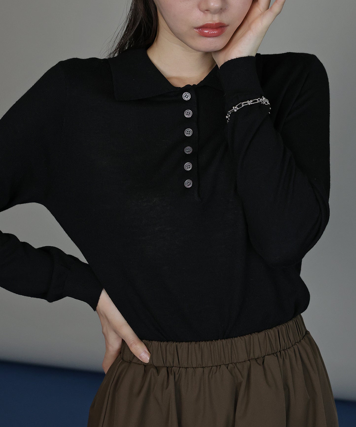 [J by blue]ウール混ポロ襟ニット