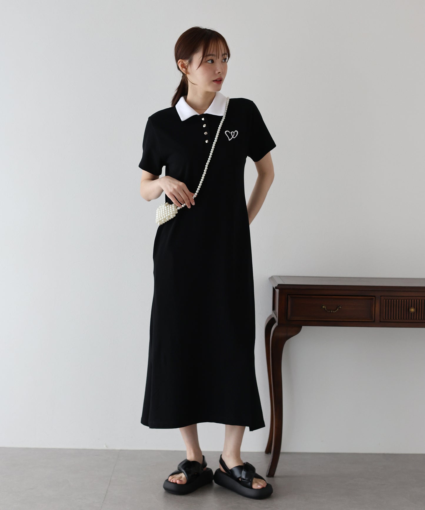【TIME SALE】ハート刺繍ポロシャツワンピース