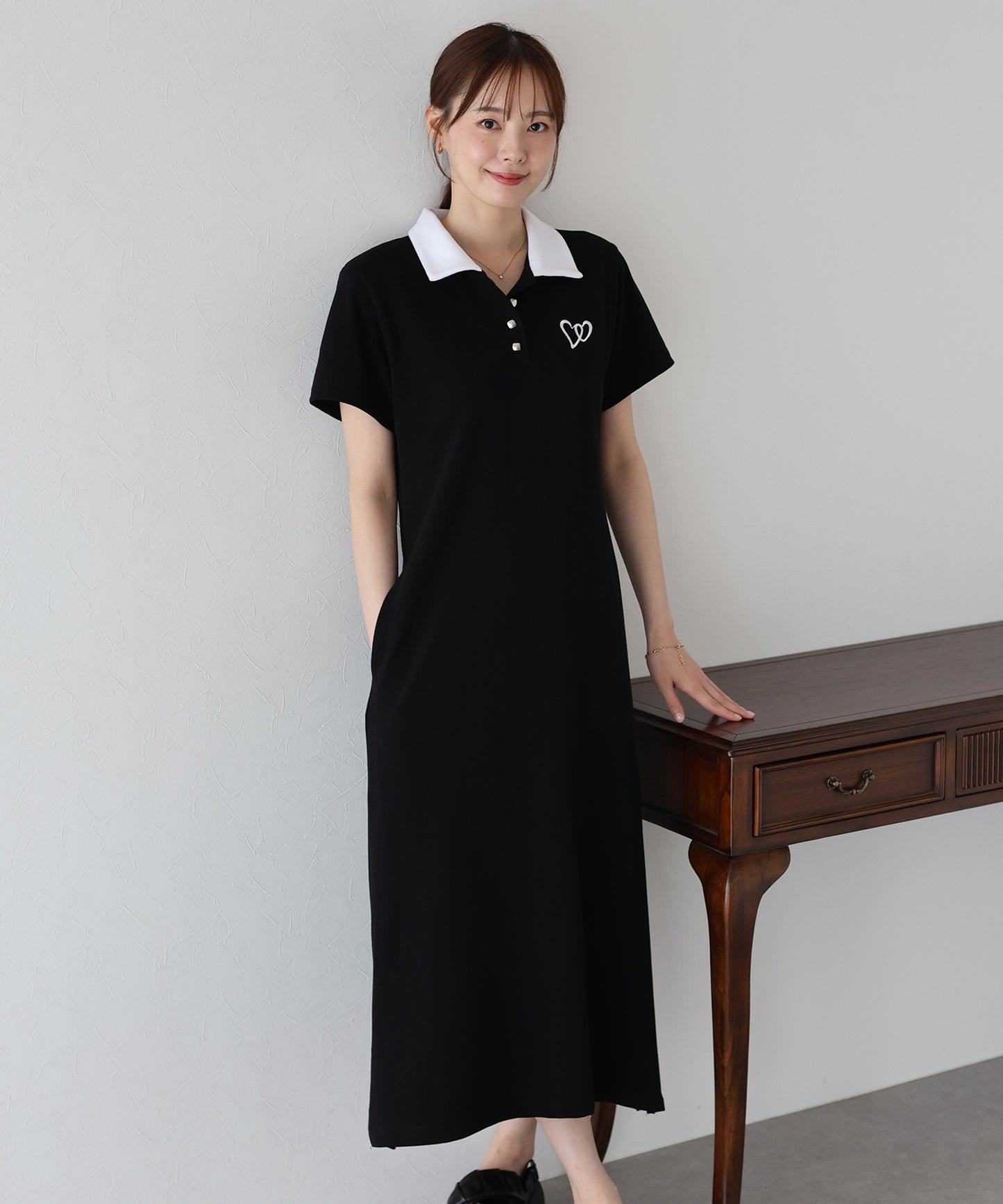 【TIME SALE】ハート刺繍ポロシャツワンピース