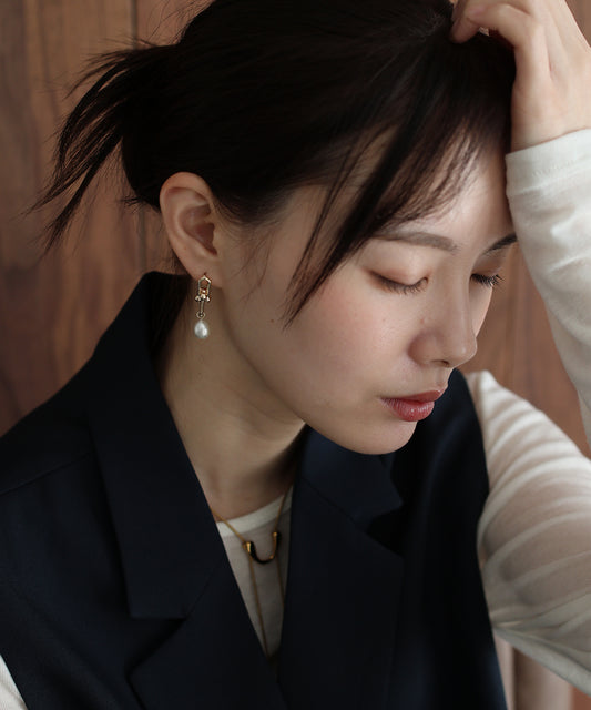 リンクチェーンパールピアス / ニッケルフリー【ネコポス】