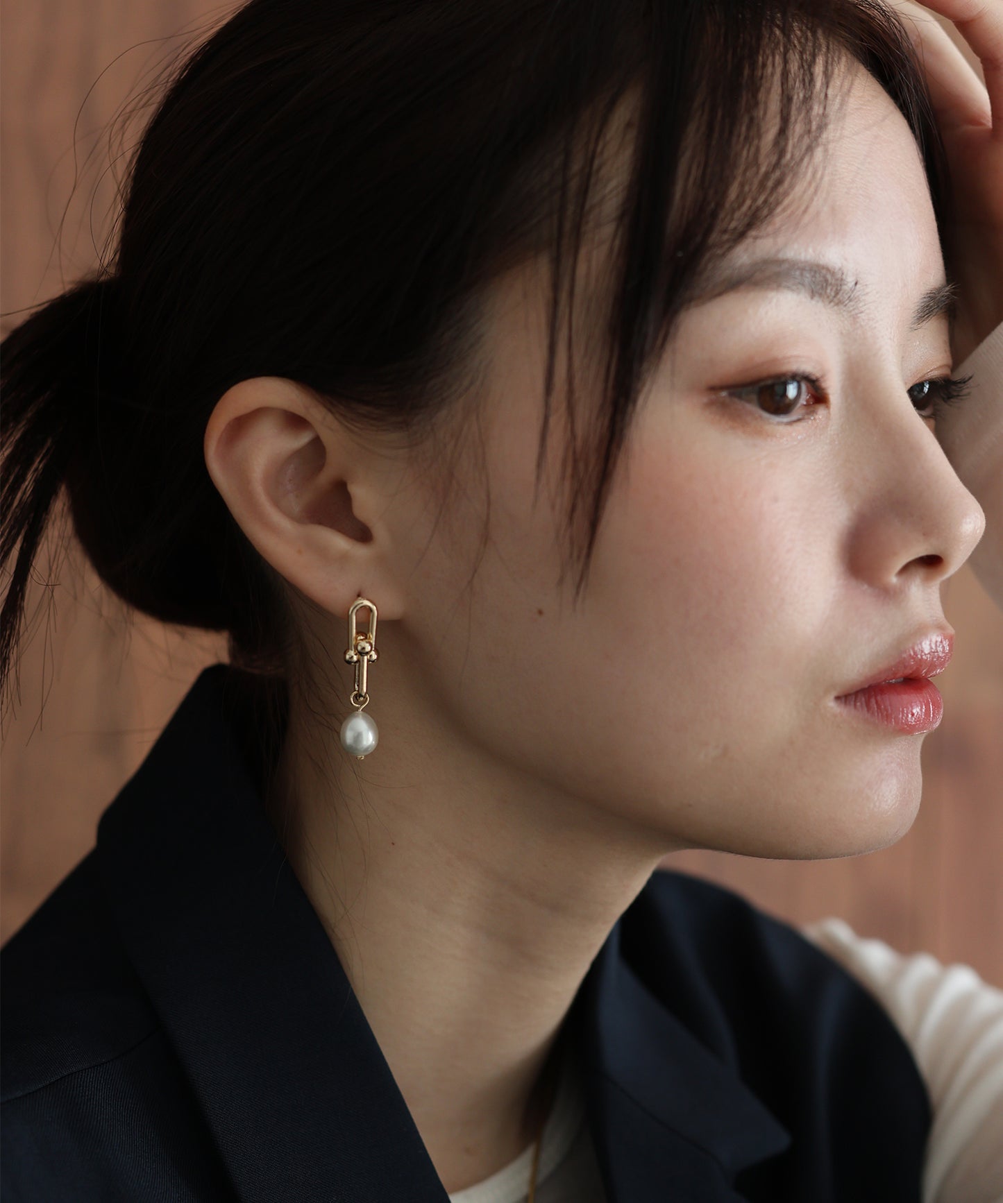 リンクチェーンパールピアス / ニッケルフリー【ネコポス】