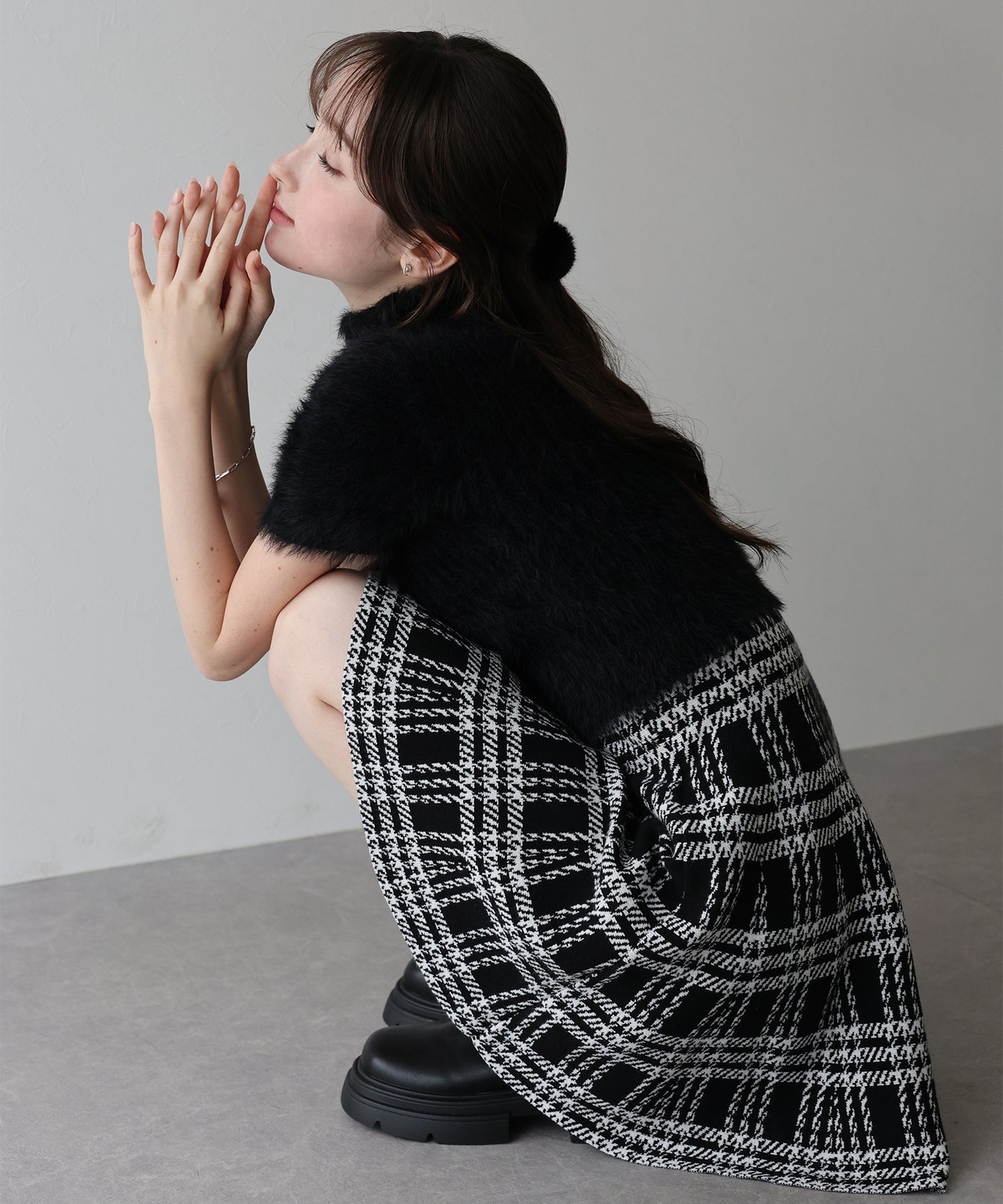 【TIME SALE】チェックニットミニマーメイドスカート