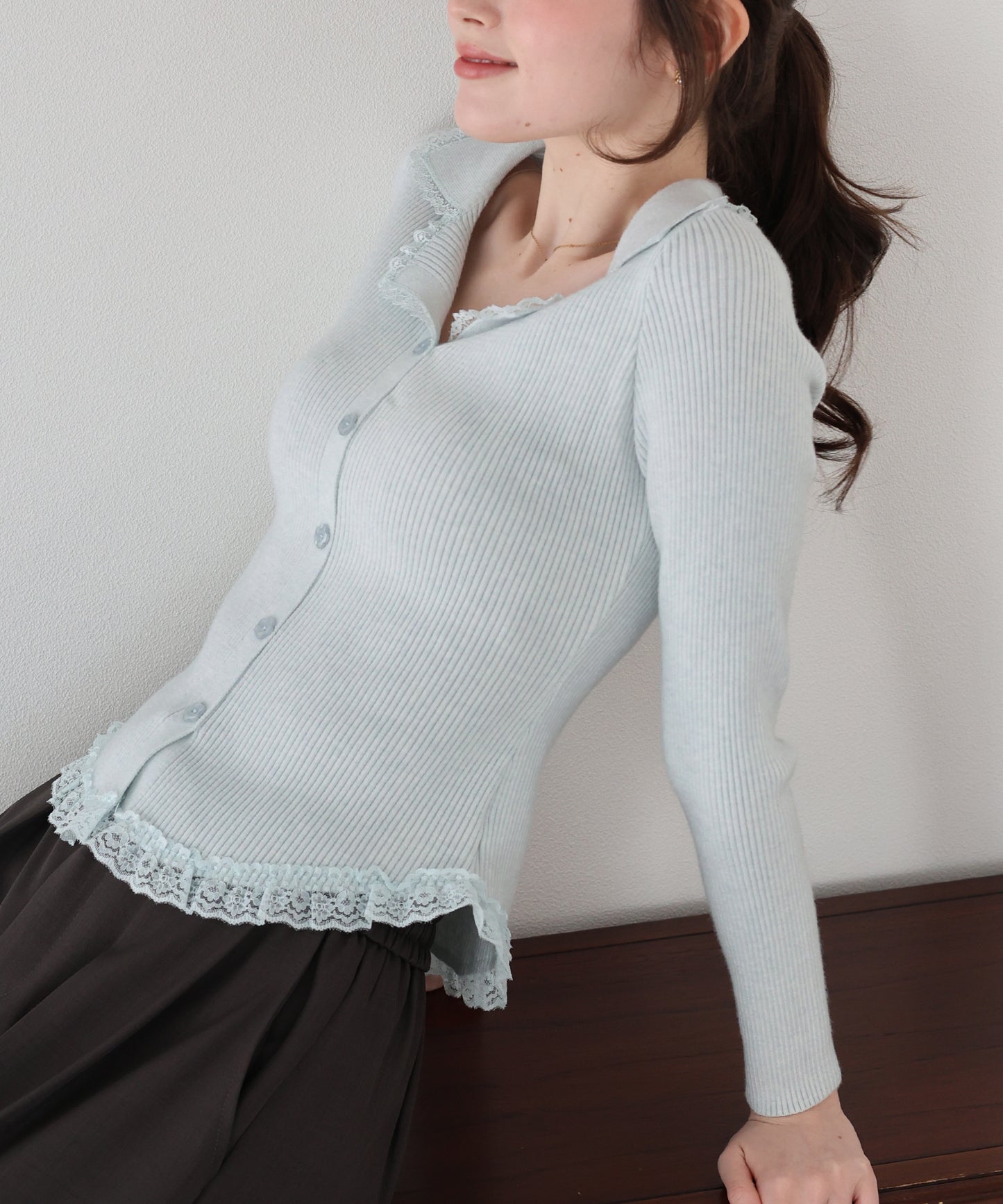 【早割5％OFF】レース襟ドッキングニット