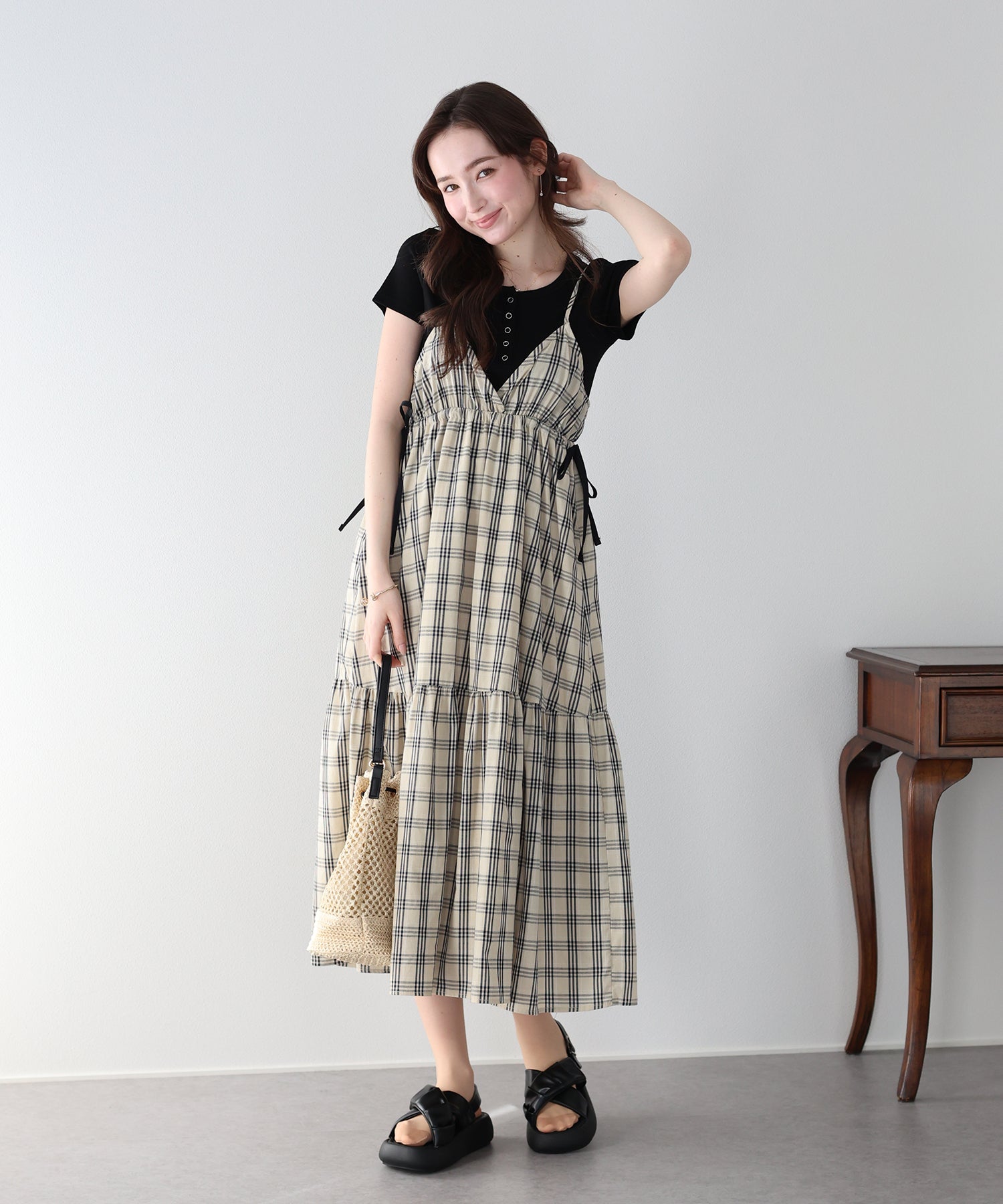 チェック柄サイドリボンキャミワンピース – BLUE ONLINE