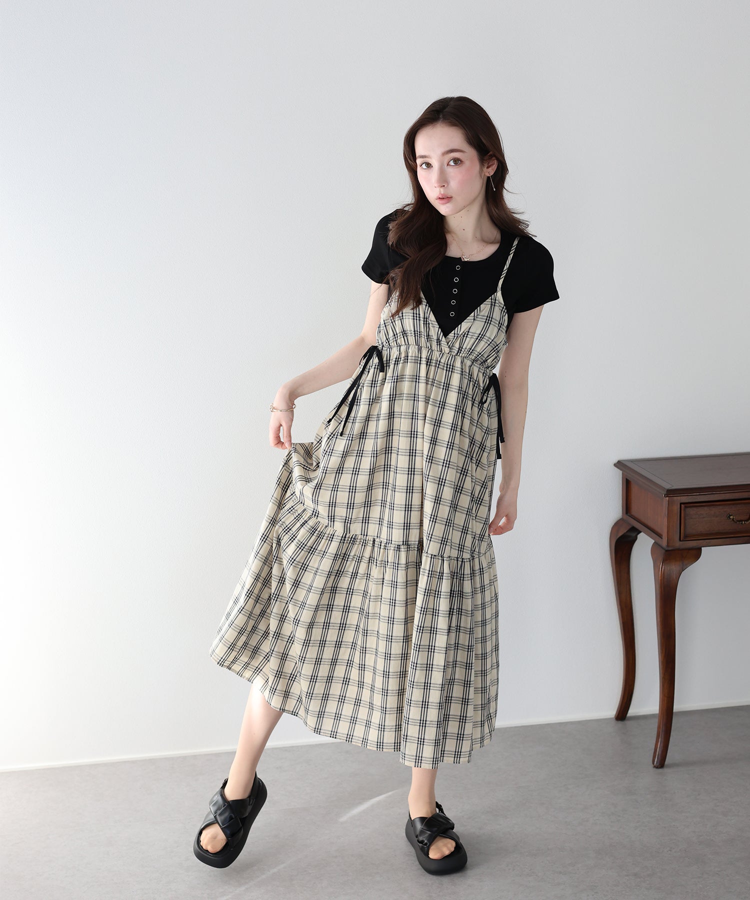 チェック柄サイドリボンキャミワンピース – BLUE ONLINE