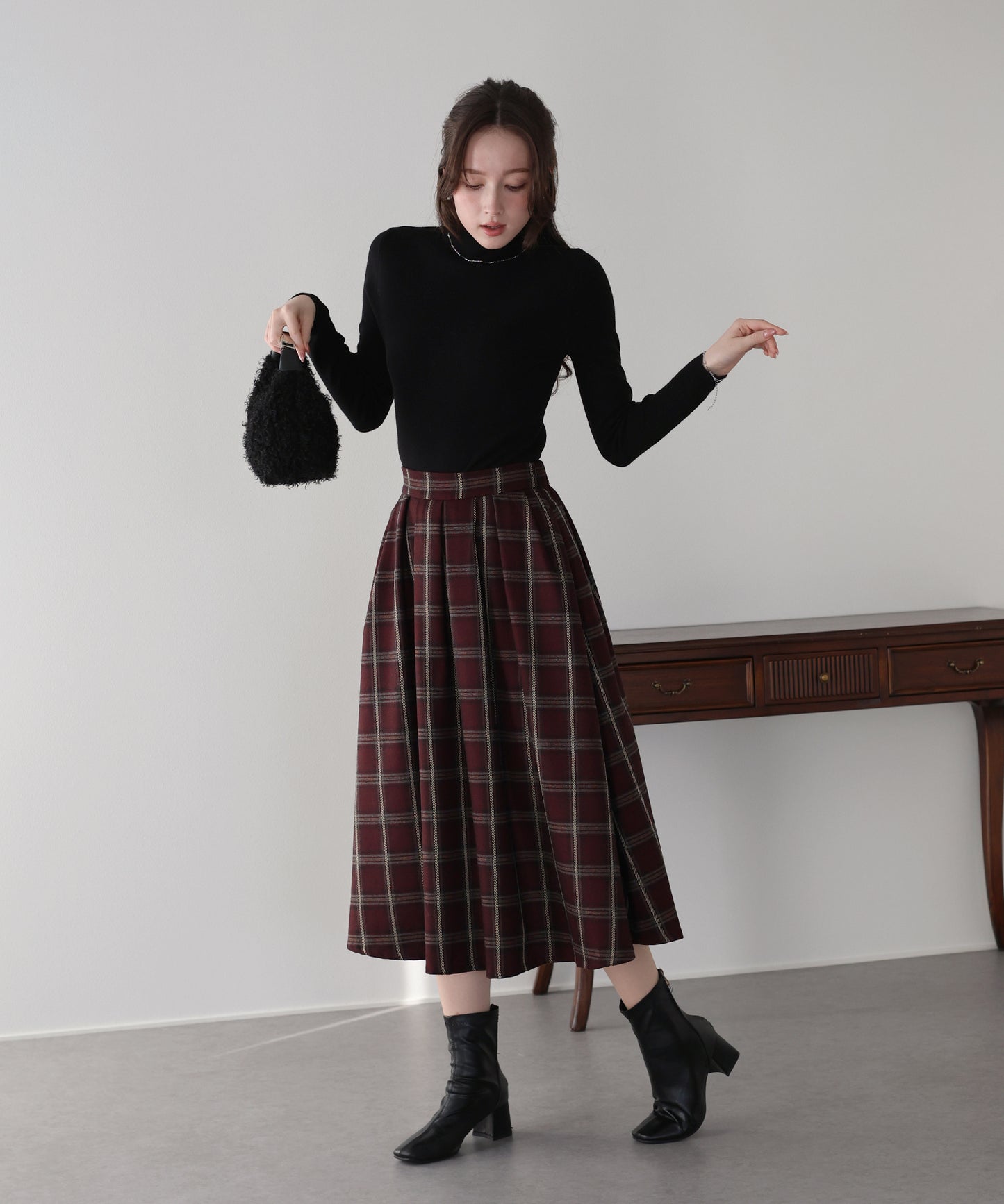 丈が選べるチェックロングスカート