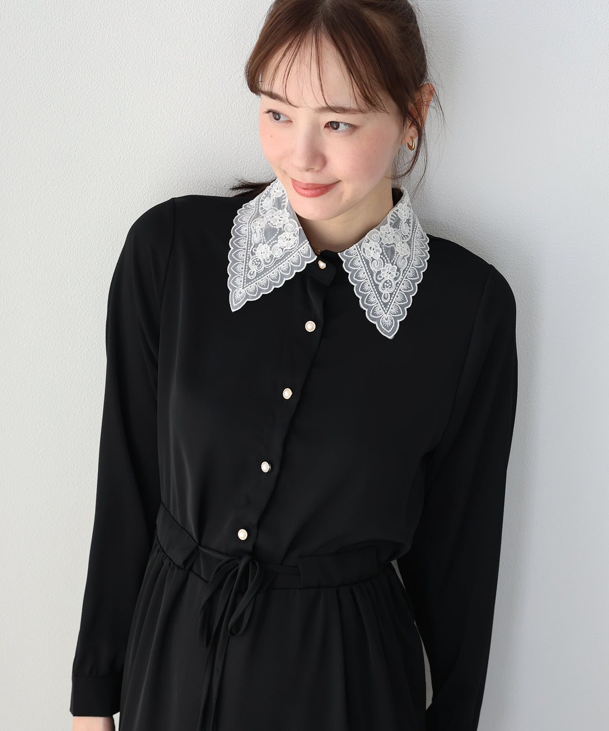 【早割5％OFF】《選べる着丈》レースカラーティアードワンピース