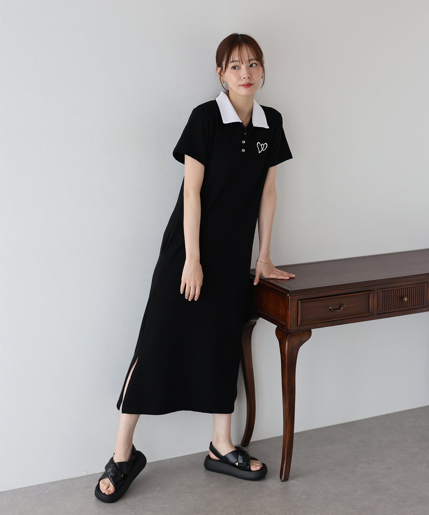 【TIME SALE】ハート刺繍ポロシャツワンピース