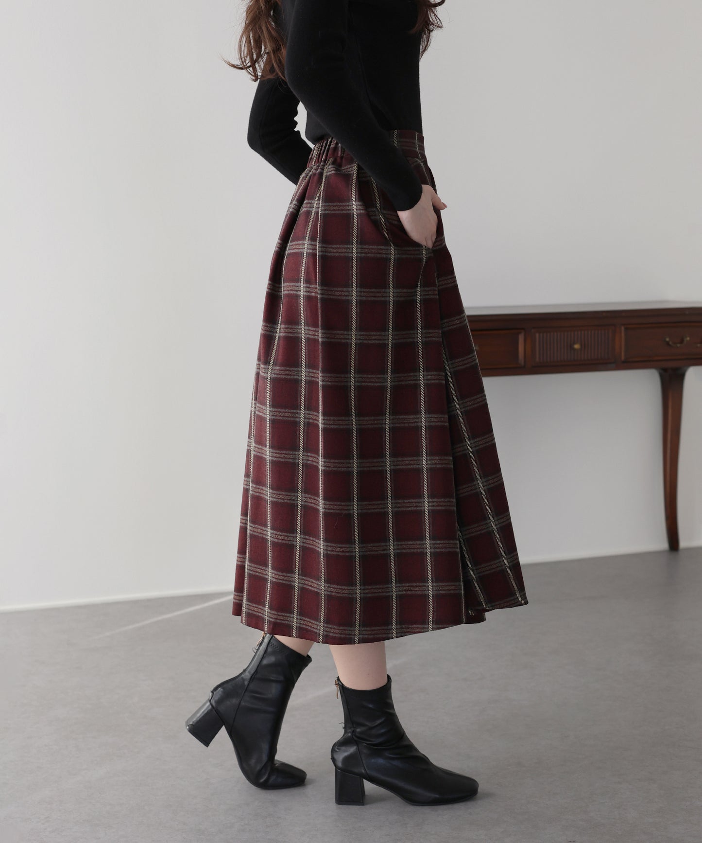 丈が選べるチェックロングスカート