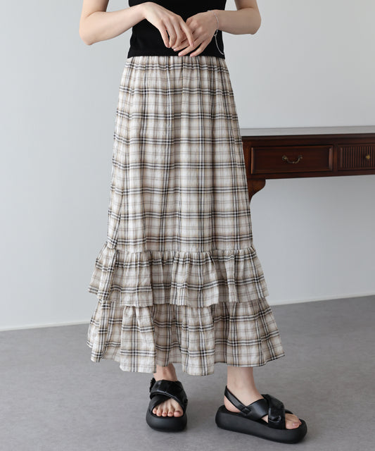【早割5％OFF】ティアードチェックスカート