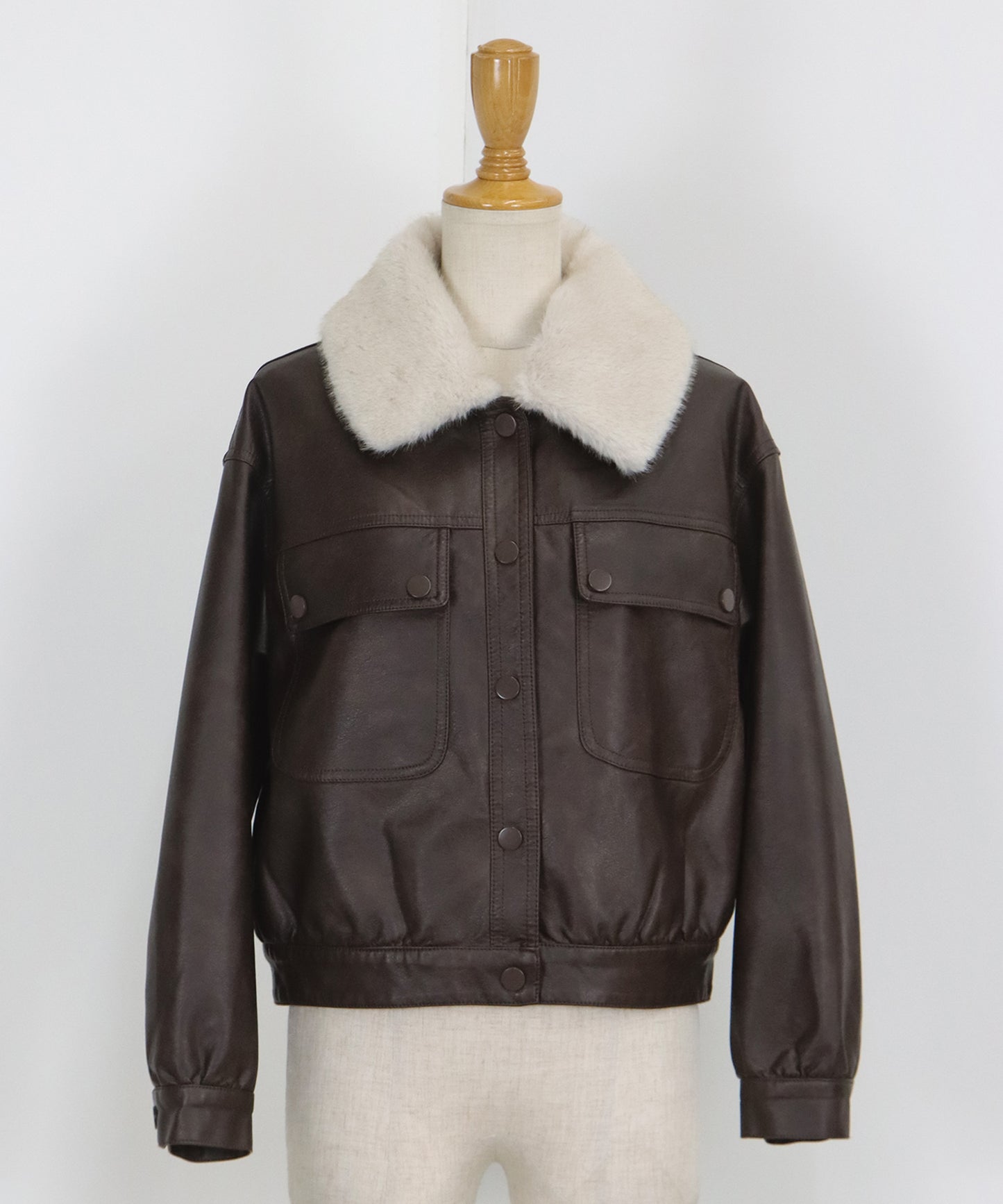 ファー付きフェイクレザーブルゾン