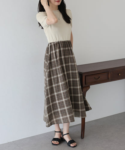 【SALE】チェックドッキングワンピース