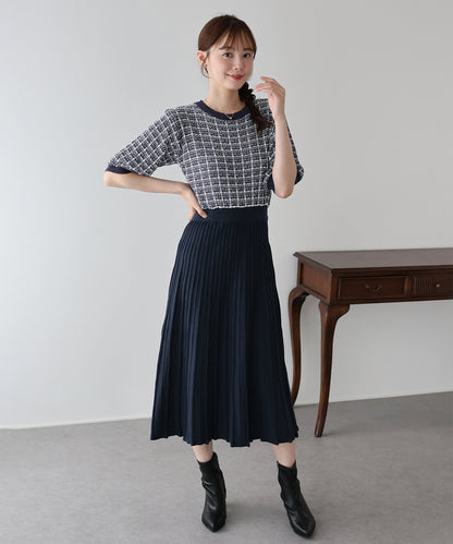 【早割5％OFF】ツイードドッキングニットワンピース