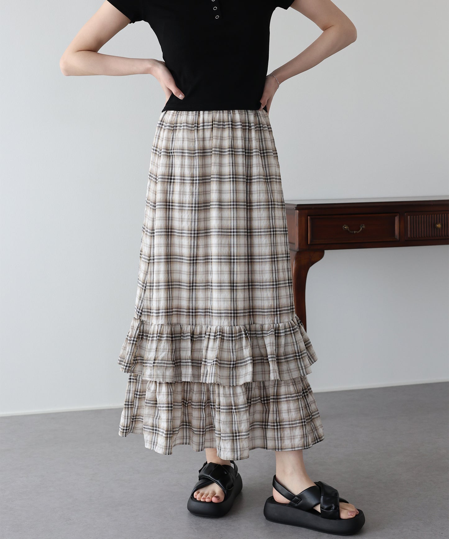 【早割5％OFF】ティアードチェックスカート