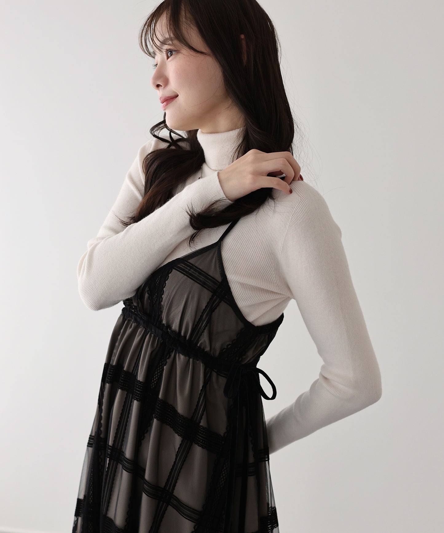 フロッキーチェックキャミワンピース