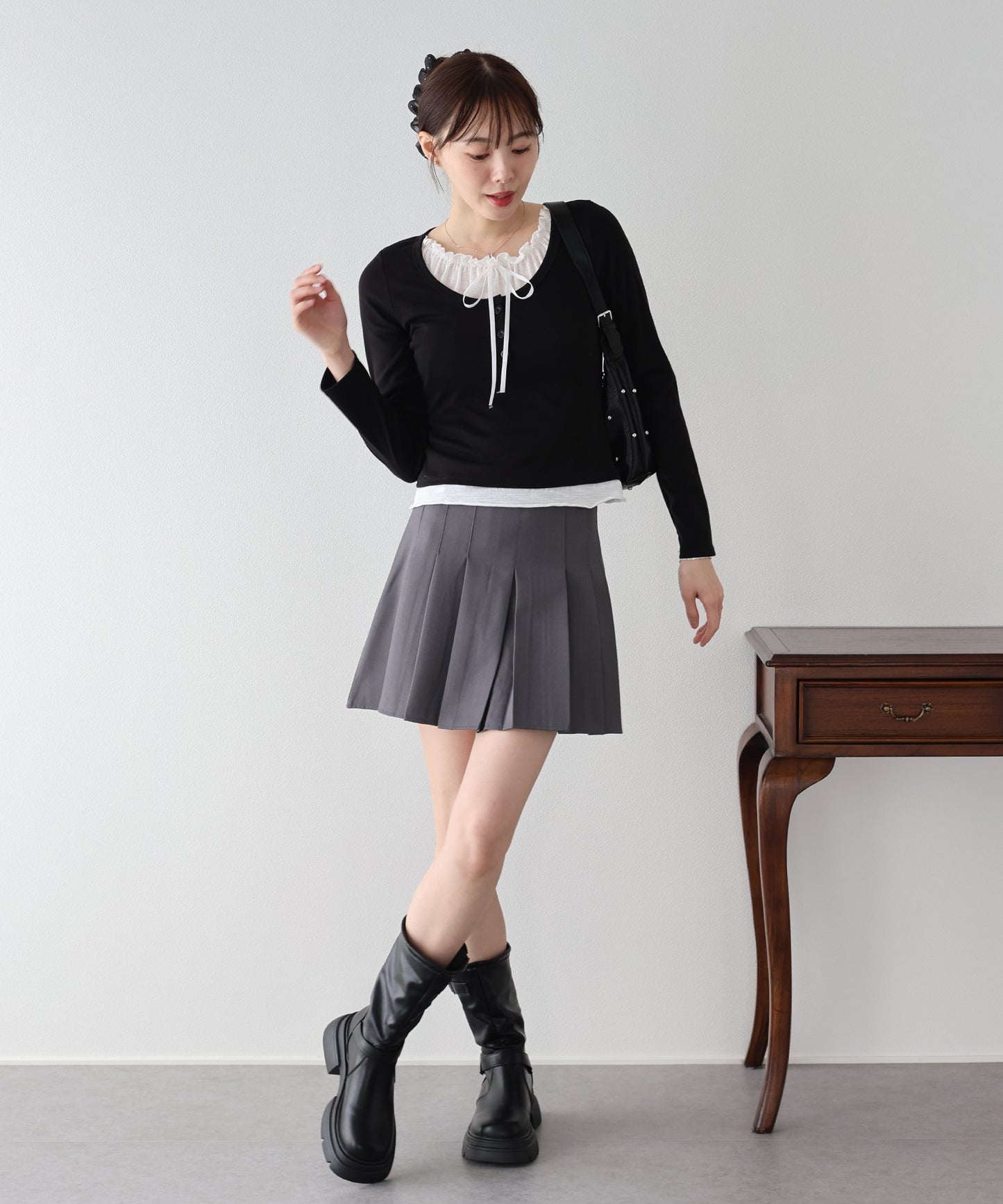 【早割5％OFF】ギャザーリボンレイヤードTシャツ【ネコポス】