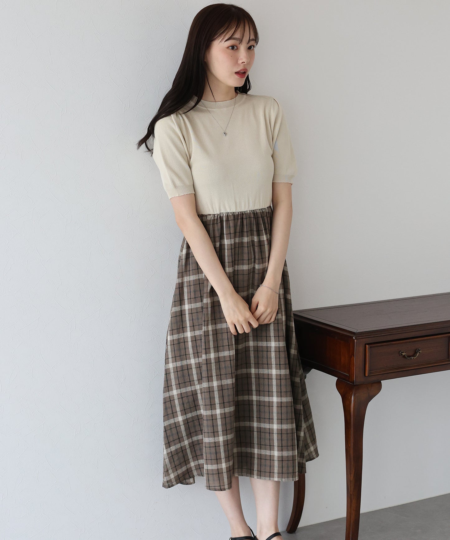【TIME SALE】チェックドッキングワンピース