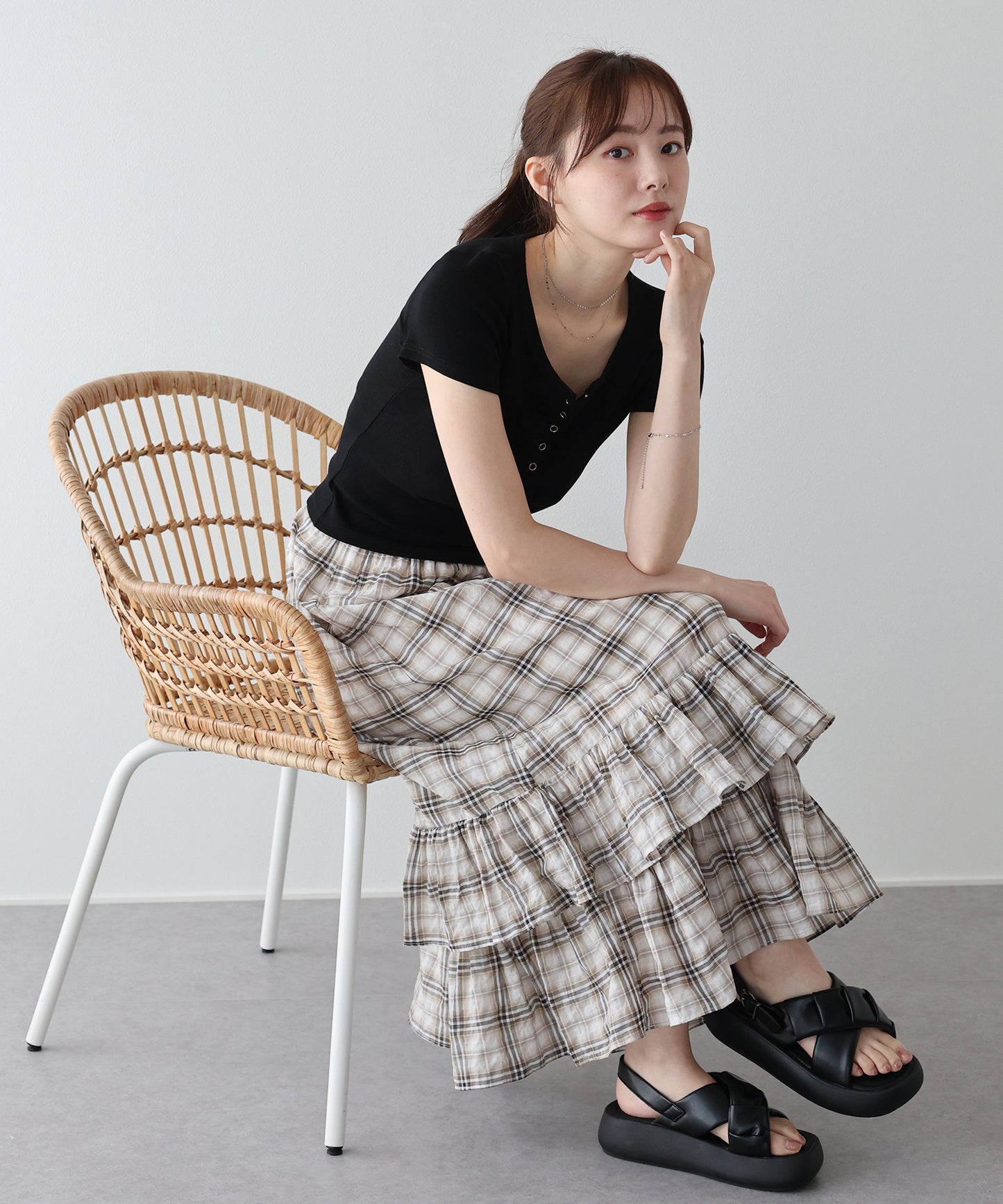 【早割5％OFF】ティアードチェックスカート