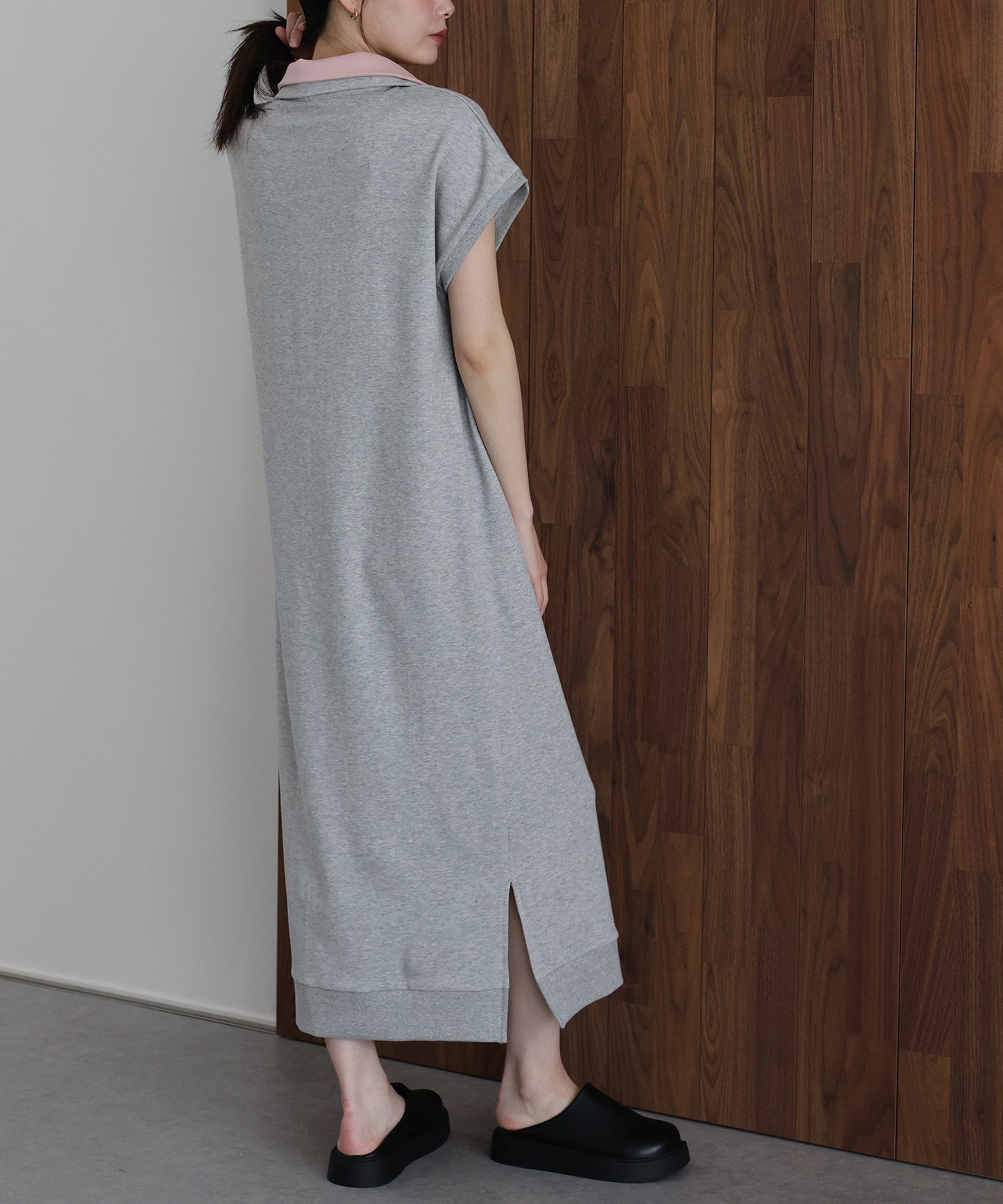 シャツレイヤードスウェットワンピース